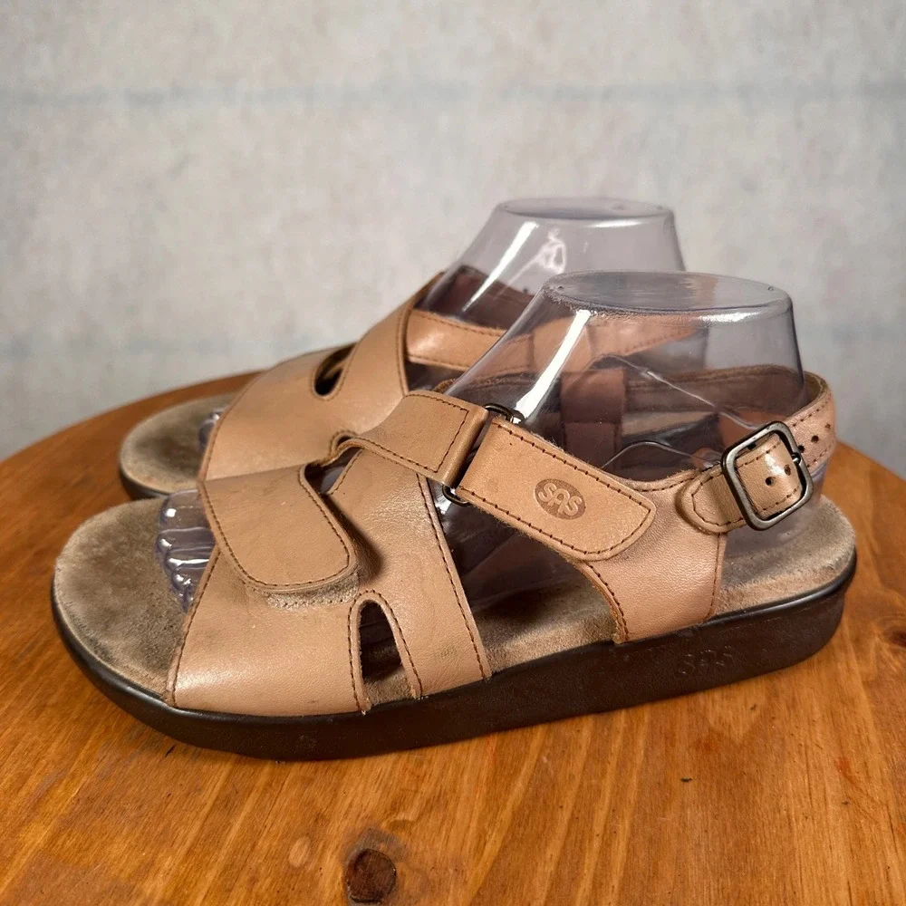 SAS Tripad Comfort Sandals Womens 8.5W Tan Good Adjustable Leather Walking Shoes